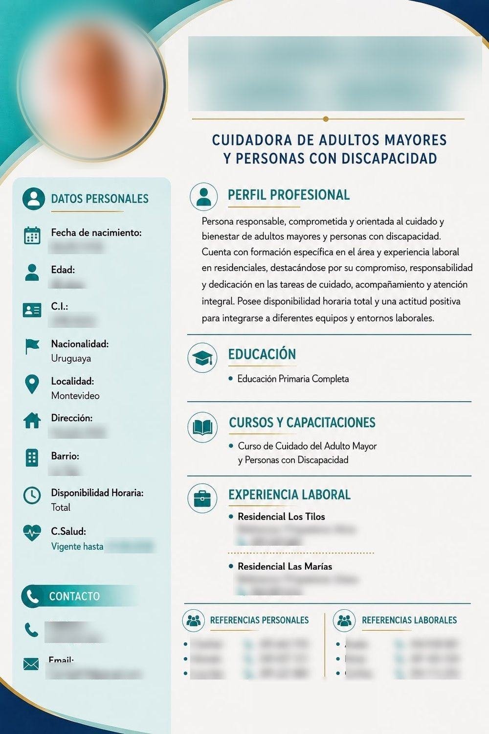 Cuidado de adultos mayores — Currículum · con referencias