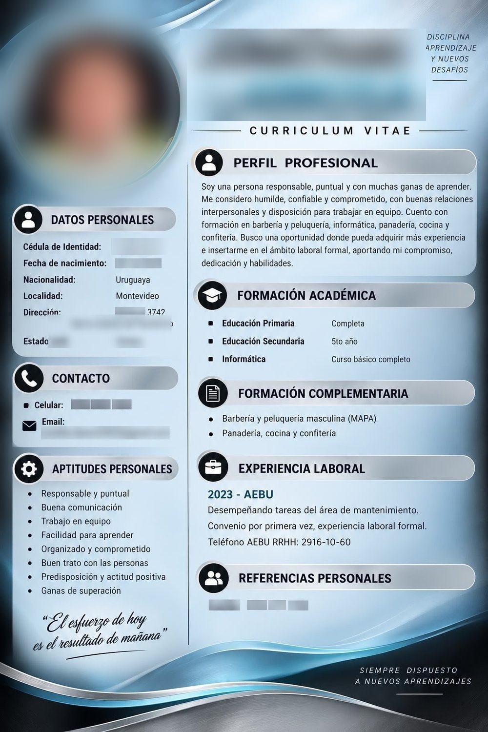 Mantenimiento, barbería y gastronomía — Currículum