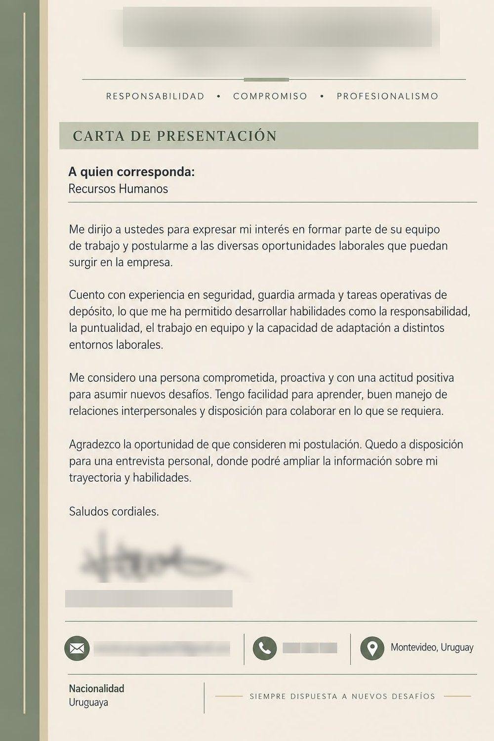 Seguridad, guardia armada y depósito — Carta de presentación