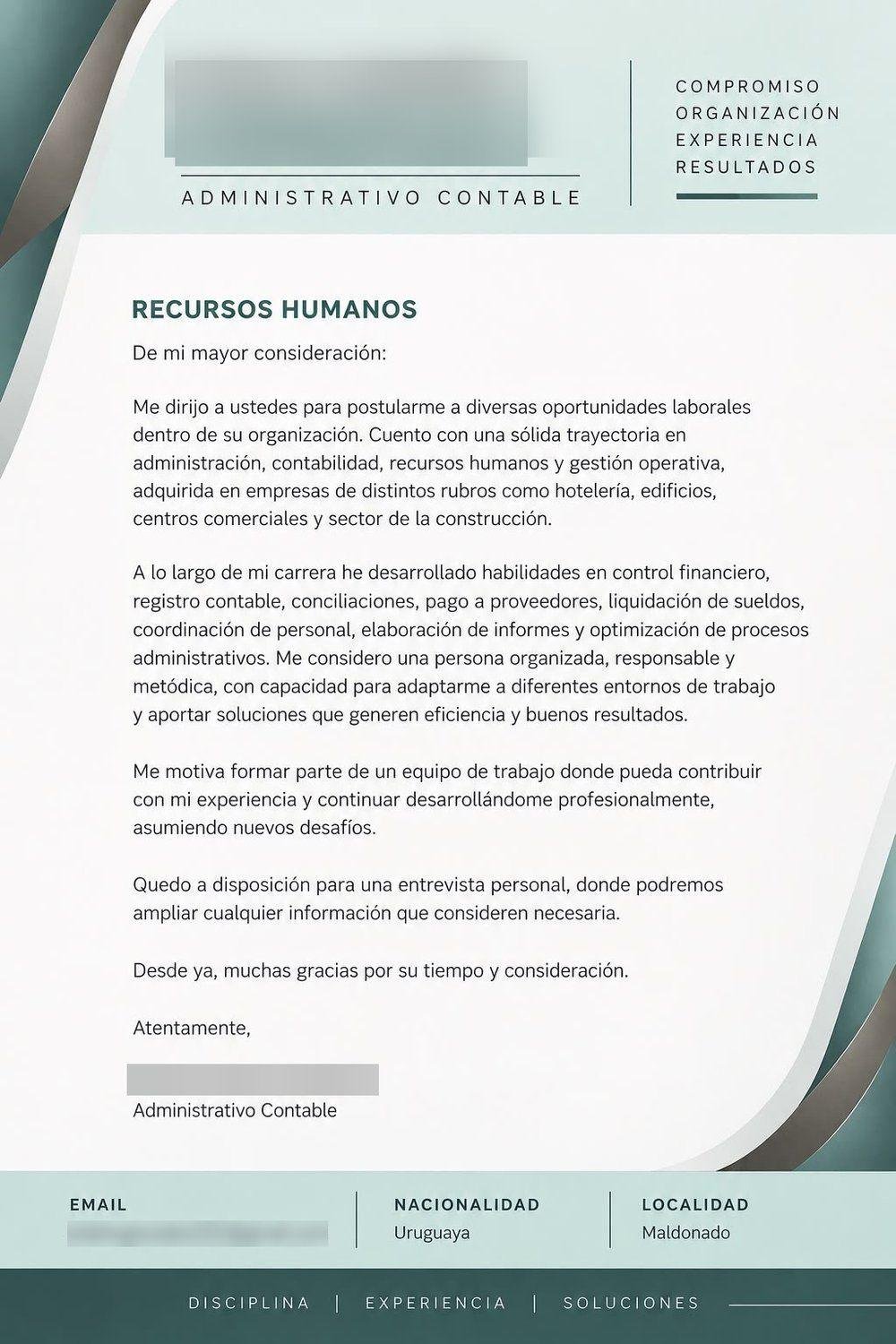 Administración y contabilidad — Carta de presentación