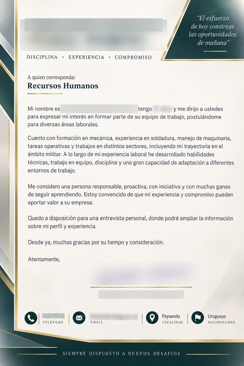 Mecánica, soldadura y maquinaria — Carta de presentación