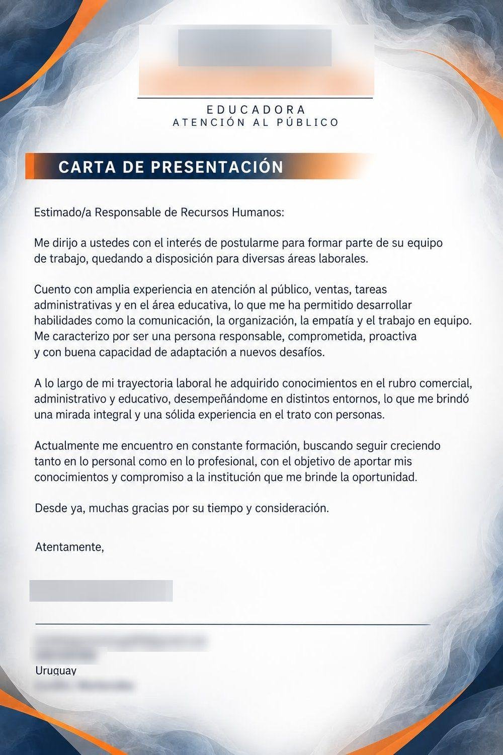 Ejemplo de carta de presentación del plan Premium