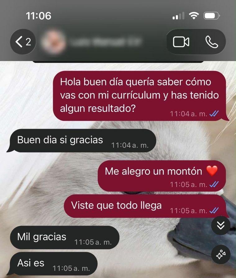Captura de WhatsApp: testimonio de cliente 3