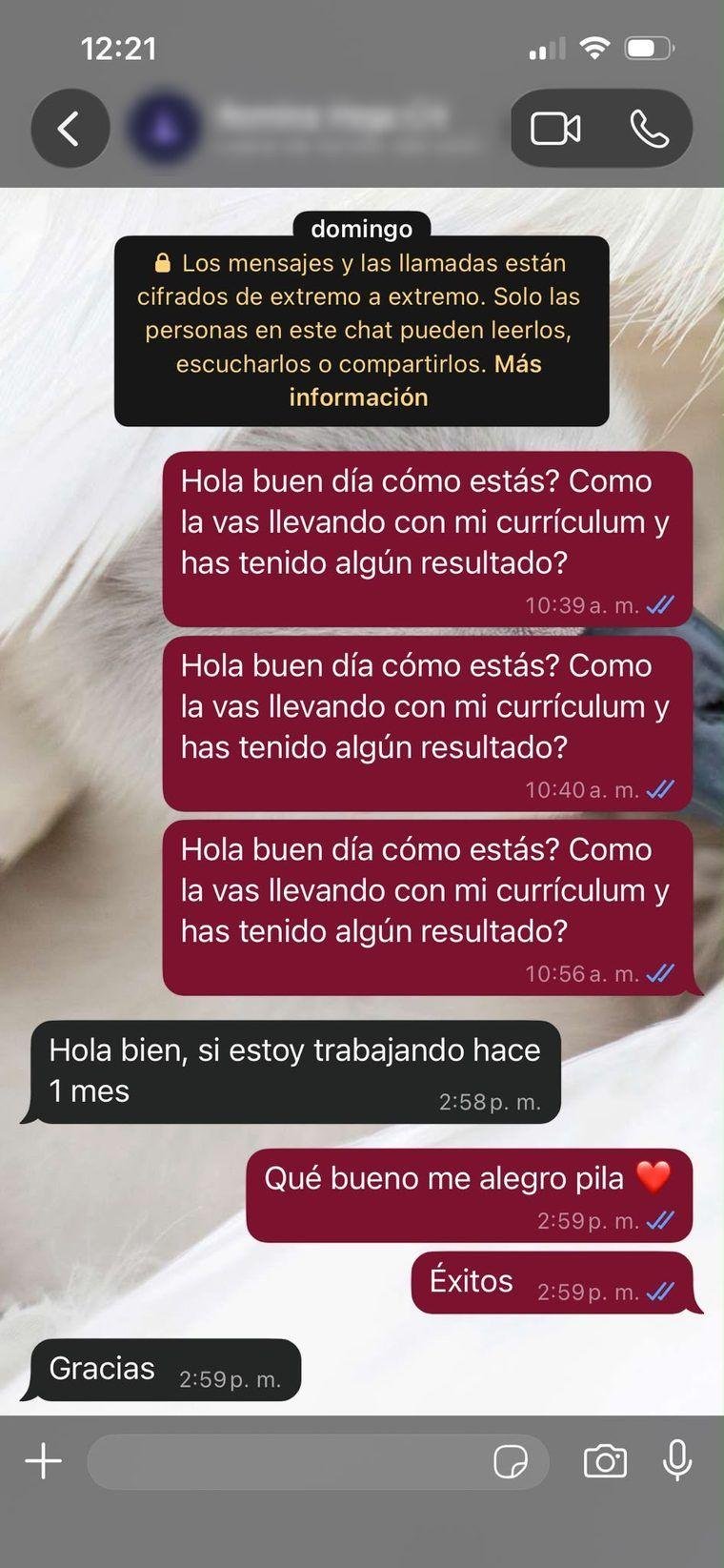 Captura de WhatsApp: testimonio de cliente 5