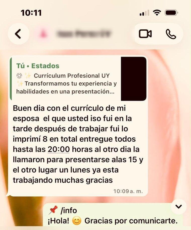 Captura de WhatsApp: testimonio de cliente 6