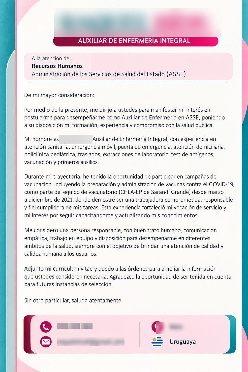 Enfermería integral — Carta de presentación