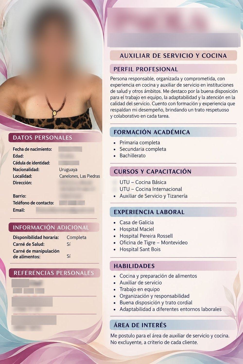 Cocina y auxiliar de servicio — Currículum