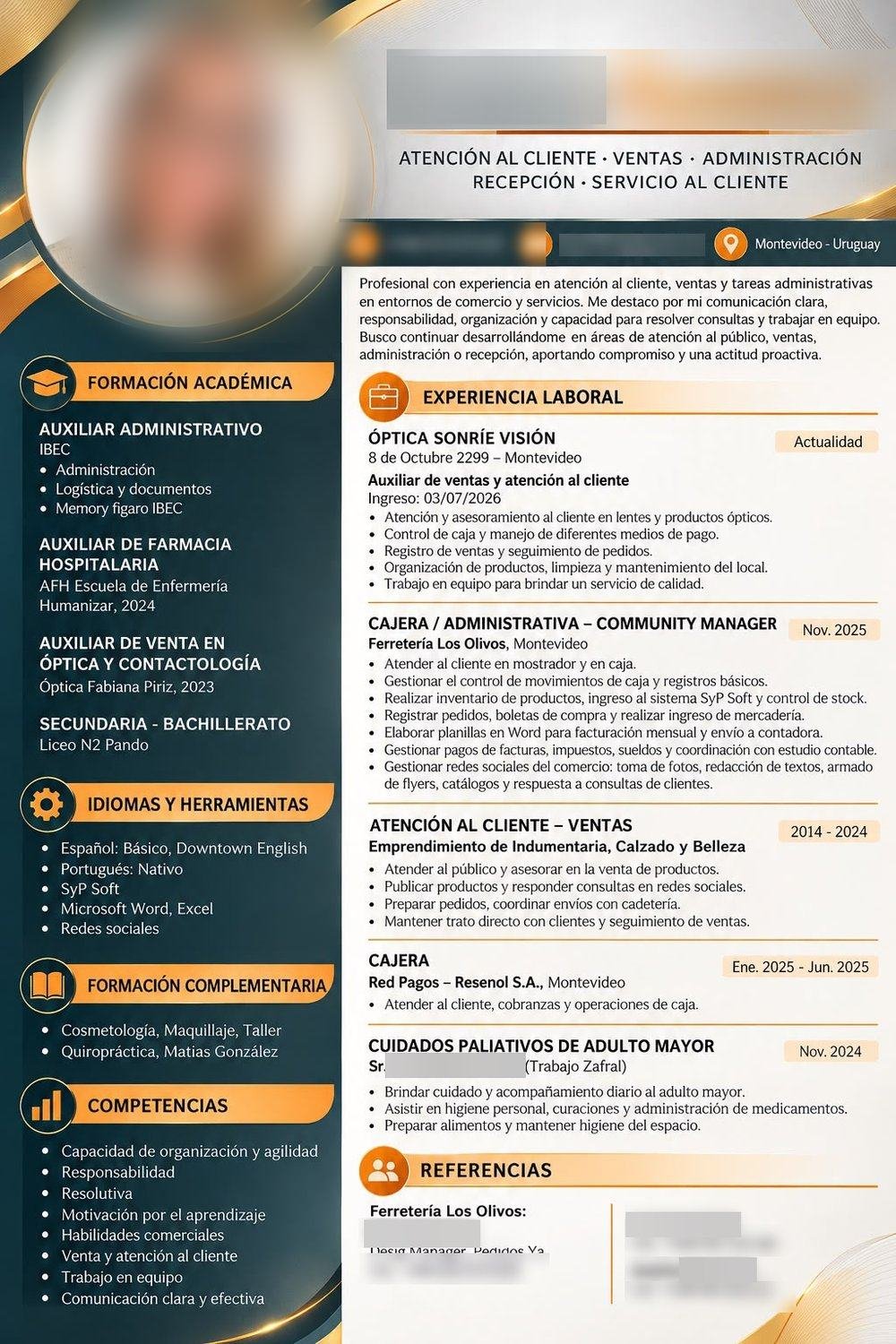 Currículum: atención al cliente y ventas