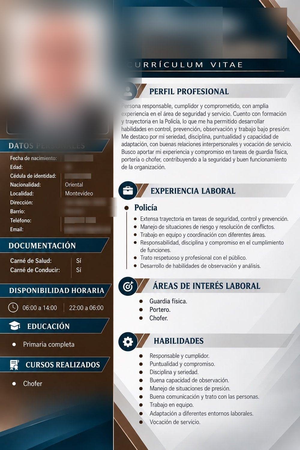 Seguridad, portería y chofer — Currículum