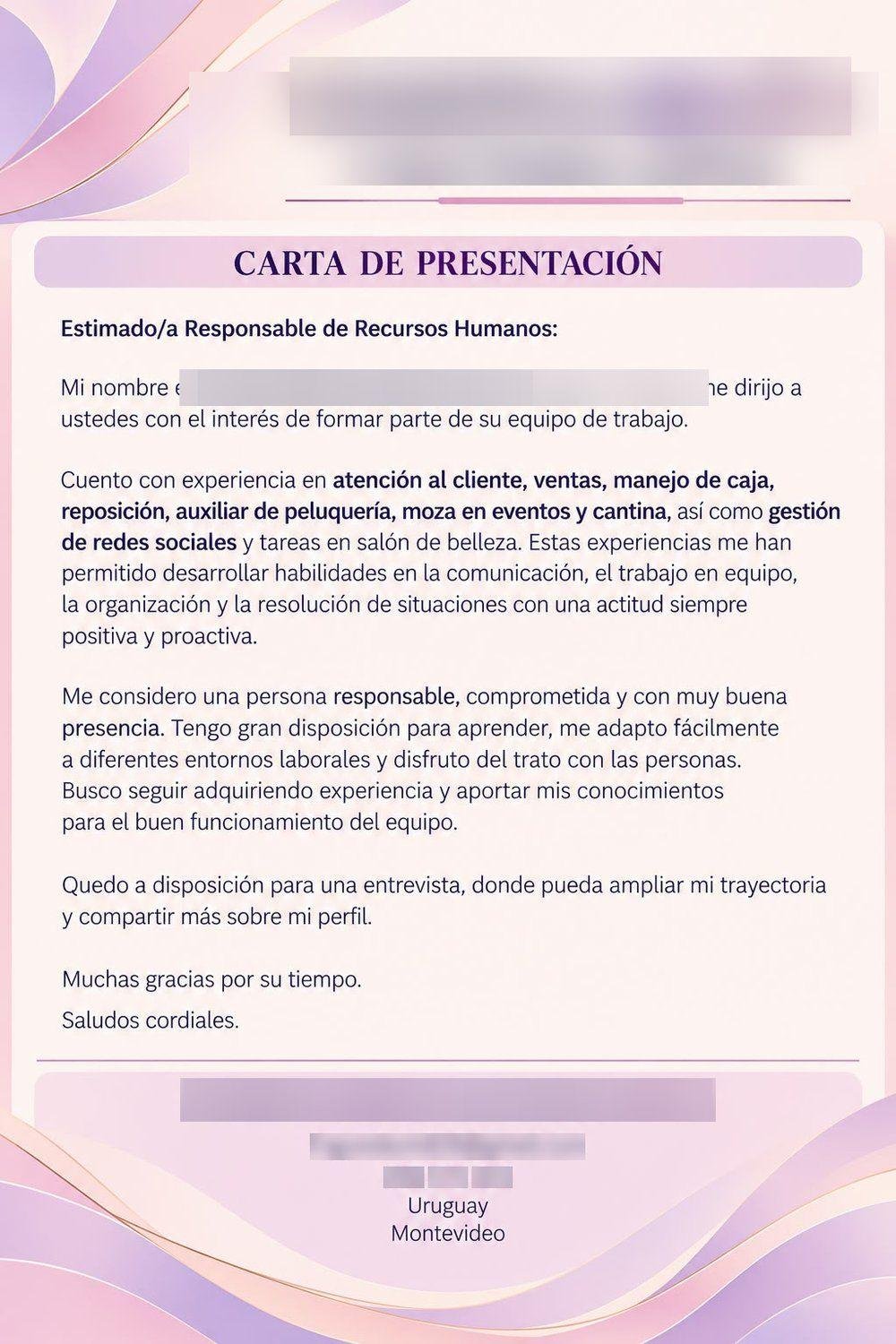 Atención al público y ventas — Carta de presentación