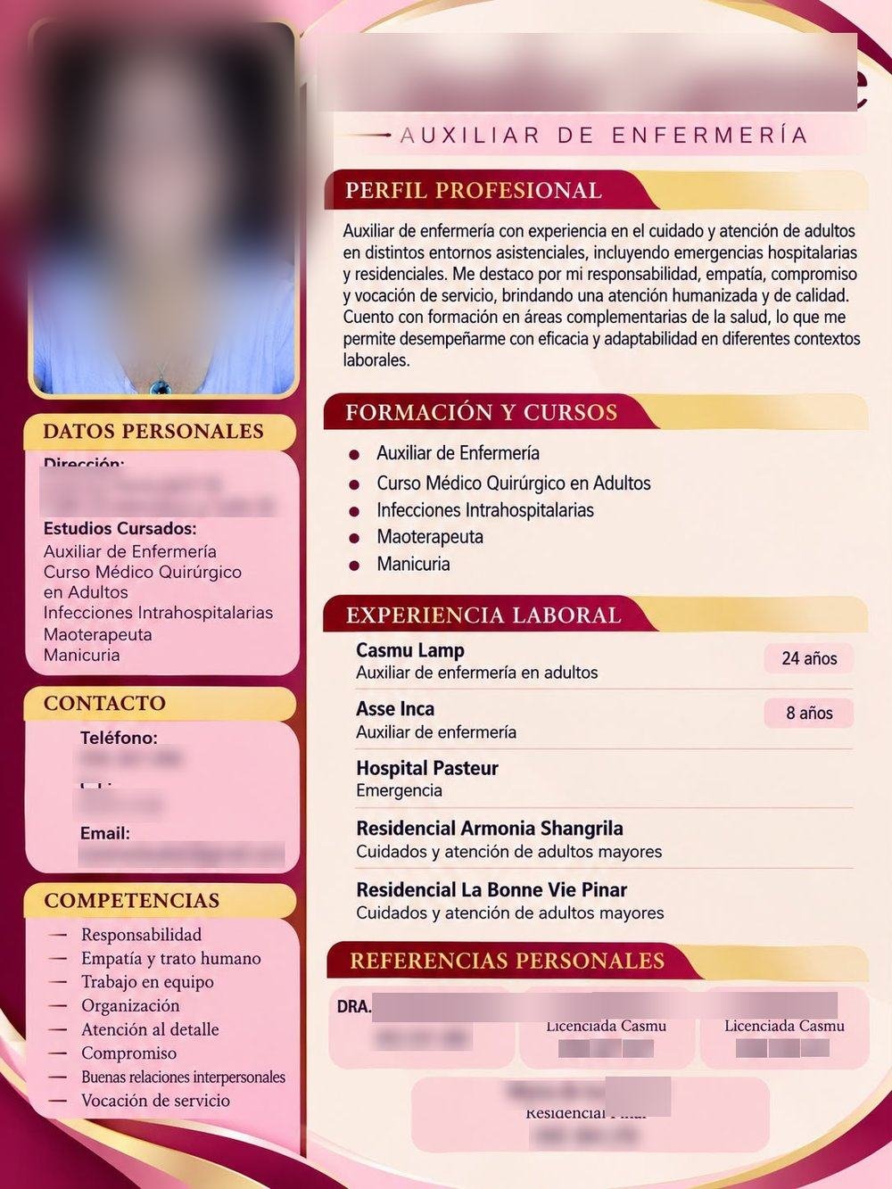 Auxiliar de enfermería — Currículum